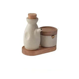 Popxstar Ceramic Seasoning Jar Retro Japanese Style Home Kitchen Salt Chili Sugar Jar Oil Pot Wooden Lid Spice Kitchen Utensils Modern