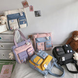 Popxstar Large Capacity Tote Bags Trendy Nylon Patchwork Shoulder School Book Bag for Teenage Girls Fashion Student Handbag Crossbody Sac