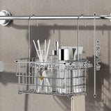 Stainless Steel Hanging Bathroom Shelf Shower Caddy Over Rod Bathroom Storage Basket With Towel Hooks Toiletries Organizer Rack