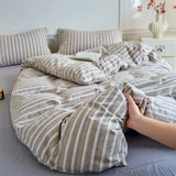 Popxstar  Luxury Cotton Stripe 3-Piece Duvet Cover Set (1 Duvet Cover + 2 Pillowcases),Yarn-Dyed,Soft Bedding Set, Multiple Sizes