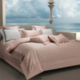Popxstar  1400TC Egyptian Cotton Silky Luxury Wide Edge Embroidery Grey Bedding Set Duvet Cover Bed Sheet/Fitted Sheet Pillowcases 4Pcs