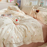 popxstar New Bedding Set INS Princess Soft Bed Flat Sheet Set Twin Queen Double Size Cotton Lace Duvet Cover Pillowcase Bed Linen