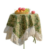 Popxstar  1PC Tablecloth Jacquard Green Flower Camping Outdoor Tablecloth Lace Ruffle Edge Multi-purpose Cover Bedside Table