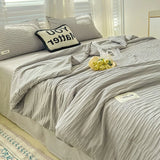 Popxstar  Korean Style Seersucker Washed Cotton Summer Quilt Four-Piece Set Bare Sleeping Quilt Summer Blanket Airable Cover