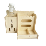 2 in 1 Rabbit Hay Feeder Detachable Bite Resistant Wooden Grass Dispenser with Bottle Small Animal Hay Holder Habitat