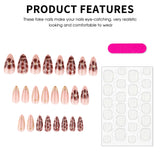 Popxstar  24Pcs Almond Fake Nails with Brown Flower Designs Retro Style Press On Nails for Manicure Full Cover Reusable False Nails
