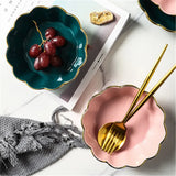 Popxstar  Green Ceramic Tableware Salad Bowl with Gold Edge Flower Shape Plate Chinaware Creative Dim Sum Dishes Steak Western Food Flavor