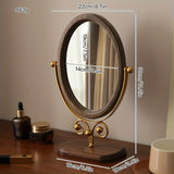 Popxstar  Retro Bedroom Desktop Mirror Solid Wood Makeup Mirror Home Desktop Chinese Style Rotatable Vanity Mirror Room Decoration