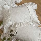 Popxstar  100% Cotton White Vintage French Princess Wedding Bedding Set Washed Cotton Pleated Ruffle Duvet Cover Bed Skirt Pillowcase 4Pcs