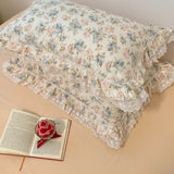 Popxstar  4Pcs Vintage French Fresh Floral Lace Ruffles 100% Cotton Bedding Set Duvet Cover Bed Skirt/Bed Sheet/Fitted Sheet Pillowcases