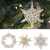 Popxstar Glitter Christmas Ice 3D Snowflake Xmas Tree Hanging Ornaments Star Wreath Pendants For Home Noel Christmas Decoration New Year