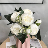 Popxstar 30cm Rose Pink Silk Bouquet Peony Artificial Flowers 5 Big Heads 4 Small Bud Bride Wedding Home Decoration Fake Flowers Faux