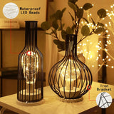 Popxstar  1PC Indoor Iron Wire Cage Design Night Light,Battery-Powered LED Lamp, Decorative Table Lighting for Bedroom, Living Room