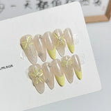 Popxstar  10Pcs Long Almond Handmade Press on Nails Butterfly Fake Nails Wearable Stick-on Nails False Nail Накладные Ногти Uñas Postizas