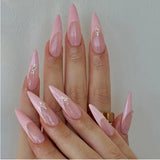 Popxstar 24pcs Pink French Stilettos Fake Nails Starlight Design False Nail Almond Full Cover Press on Nails Simple Datachable Finished