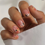 Popxstar  24pcs Short Square Press on Nails Finished Flower Design Nails Sweet Ins Red Full Cover False Nail Sets Reusable Fake Nail Tips