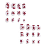 Popxstar  Simple Y2K Press on Nails Nude Color Short Square Head Fake Nails Red Five-pointed Star Designed Women Girls Charms Manicure