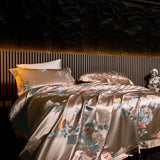 Popxstar  22 Momme Natural Mulberry Silk Luxury Bedding Set Yarn-dyed Jacquard Silk Cotton Duvet Cover Flat Sheet With Pillowcases 4Pcs