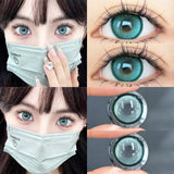 Popxstar  2Pcs Korea Colored Contact Lenses Prescription Myopia Degree -0.00 to-8.00 Blue Makeup Soft Lens Eye Beauty Pupil Lan Cat