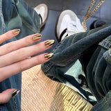 Popxstar  10PCS Metal Handmade Press on Nails Acrylic Magic Full Cover Fake Nails Reusable Adhesive Silver Artificial Cool Manicure Art