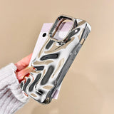 Fashion Silver 3D Unique Water Wave Texture Phone Back Cover For iPhone 17 Air 16 15 13 12 11 Pro Max Case
