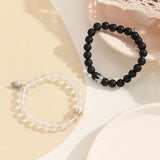 Popxstar Valentines Day Gift 2pcs Handmade Crown Beaded Charms Bracelet Luminou Heart Glow In The Dark Couple Bracelet for Lover Men Women Fluorescent Gift