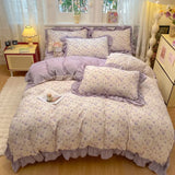 3/4Pcs Bedding Set Korean Country Style Purple Ruffle Duvet Cover Bed Sheets With Pillowcase Double Bed Linen Cotton Four-Season