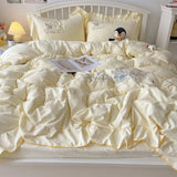 Popxstar  new lace embroidery small fresh and cute girl heart bed four-piece set washed cotton summer sheet quilt cover bed hat