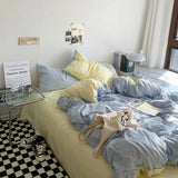 Popxstar New Small Fresh Double Spell Light Blue Cheese Bed Sheet Four-piece Set Girl Heart Sunshine Dormitory Single Three-piece Set