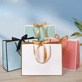 Popxstar 10pcs/lot High Quality Pretty Pink Gift Bag Gift Box Ornament Pajama Book Black Handle With Ribbon Paper Box Bag Kraft Packaging
