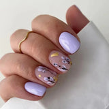 popxstar 24Pcs Purple Y2K Press on Nails Star Diamond Designs Full Cover Fake Nails Long Coffin Acrylic False Nails for Women y2k Girls