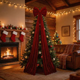 Christmas Bow with Long Streamers Christmas Tree Ornament Oversized Xmas Bowknot Soft Flocking Velvet for Home Party Wall Decor