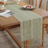 Popxstar  1Pc Linen Tassel Table Runner Rustic Farmhouse Style Tablecloth For Baby Shower Birthday Party Decoration Wedding Table Supplies