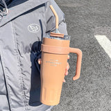 Large-capacity Water Cup, Autumn and Winter Insulated Cup, Men's Simple Office Straw Cup, Women's 304 Stainless Steel Ice Cup