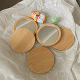 Popxstar 1Pc Pure Wood Makeup Mirror Portable Mirror Round Cosmetic Mirror Pocket Compact Mirror Travel Accessories Women Beauty Tool