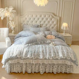 popxstar 4/6Pcs Pink Princess Wedding Lace Embroidery Korean Style Bedding Set King Queen Size Duvet Cover Bed Skirt Bedspread Pillowcase