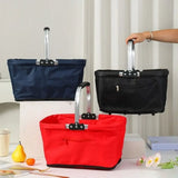 26 L Grocery Shopping Basket Aluminum Frame Oxford Cloth Shopping Bag Basket Handheld with Zippered Side Pockets
