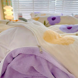 Popxstar  Milk Velvet Floral Duvet Cover, Ultra-Soft Cozy Warm Winter Reversible Plush Comforter Cover, 1 PC Botanical Flower Quilt Cover