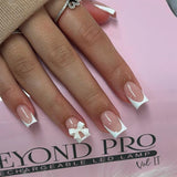popxstar 24Pcs Pink French Style Fake Nails 3D Bowknot Designs Short Square Press on Nails Sweet Korean Fashion False Nail for Women Girl