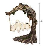 Spooky Halloween Ghost on Tree Swing Cute Resin Funny Ghost Decor Handcrafted Ghost Tree Swing Statue