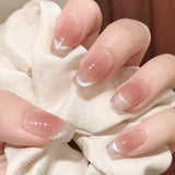 Popxstar Blush Pink False Nails Bowknot Diamond Pearl 3D Design Press on Nail Tips with Harmless Smooth Edge Nails Woman DIY Fake Nails