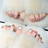 Popxstar  24Pcs Fake Toenails Colorful Cat Eyes Short Square Press On Toes Nails Simple Charm False Nails for Foot Summer DIY Manicure