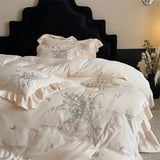 Popxstar  lily of the valley Embroidery Ruffles Princess Bedding Set Velvet Warm Winter Duvet Cover Flat/Fitted Bed Sheet Pillowcases 4Pcs