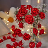 Popxstar 1.5/3m Red Pink Artificial Rose Flower LED Lights Valentine's Day Rose Flower Fairy String Garland Room Wedding Table Decor