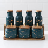Popxstar  Creative Nordic Style Marble Pattern Ceramic Kitchen Seasoning Tank Set Wooden Cover Salt Shaker Spice Jar Kitchen Accessories