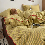 Cotton Double Gauze Bedding Sets Striped Grinkled Muslin Duvet Cover Bed Flat Sheet Pillowcases Bed Linens Students Bedroom