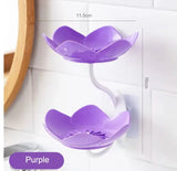 Popxstar  Creative Lotus Flower Soap Box 2 Tier Serving Tray Utensil Holders Suction Wall Tray Floral Soap Dish Shelf Holders Soap Holder