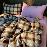 Popxstar  High Quality Beauty Bedding Set Plaid Duvet Cover Bed Sheet Set With Pillowcases Adult Dormitory Queen Size Winter Home Decor