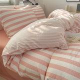 4 Pieces Striped Duvet Cover Set, 100% Washed Cotton Ins Style Bedding Set, Soft Skin Friendly Quilt Cover Bed Sheet Pillowcase