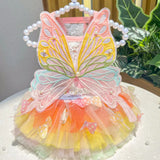Rainbow Butterfly Wing Pet Tutu Dress Lace‑Trimmed Sleeveless Outfit For Small Dogs Cats Summer Wear